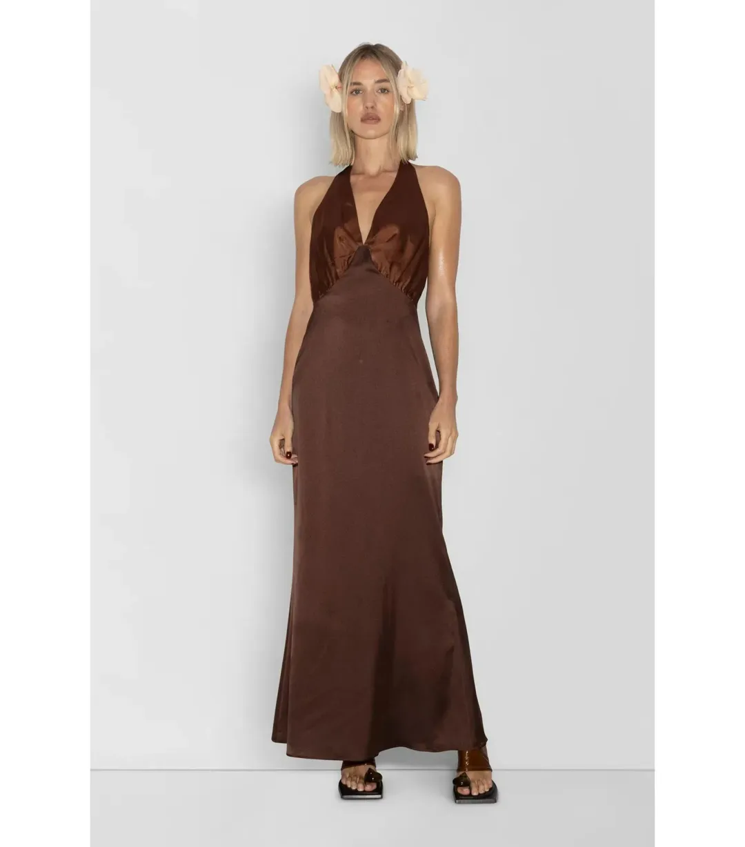The Wolf Gang Oahu Slip Maxi Dress Chocolate Brown Size XS / AU 6  for rent on The Volte - main image