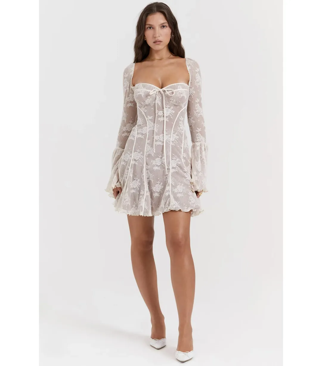 House Of CB Analissa Lace Corset Mini Dress Vintage Cream Size S / AU 8 for rent on The Volte - main image