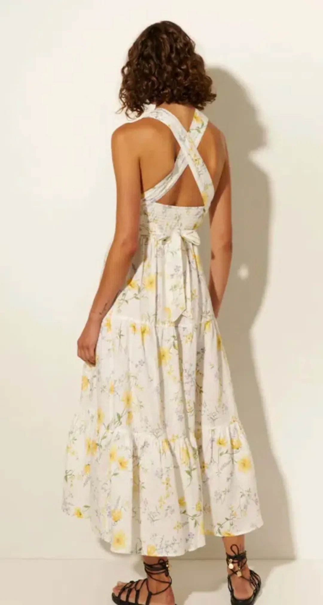 Kivari Adaline Wide Strap Linen Midi Dress Floral Size 10 for rent on The Volte - main image