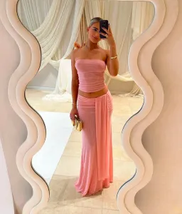 Meshki Brooklyn Mesh Crop Top and Arna Mesh Maxi Skirt Set Candy Pink Size 8 for rent on The Volte - image 3