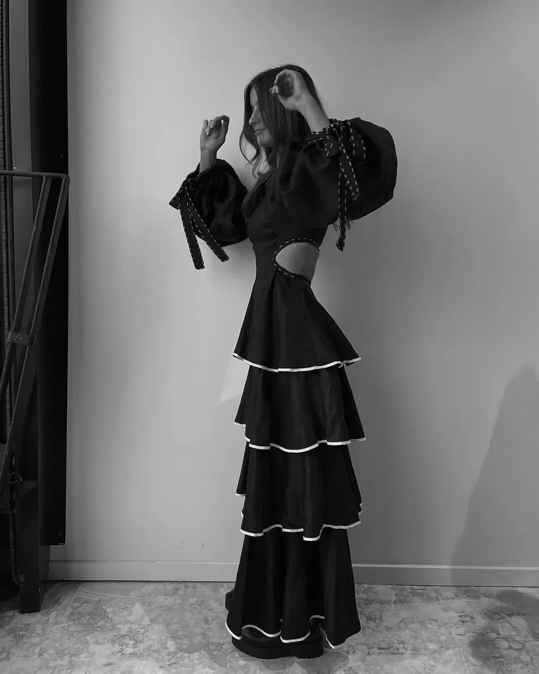 Aje Gracious Cutout Midi Dress Black/Ivory Size 6 for rent on The Volte - main image