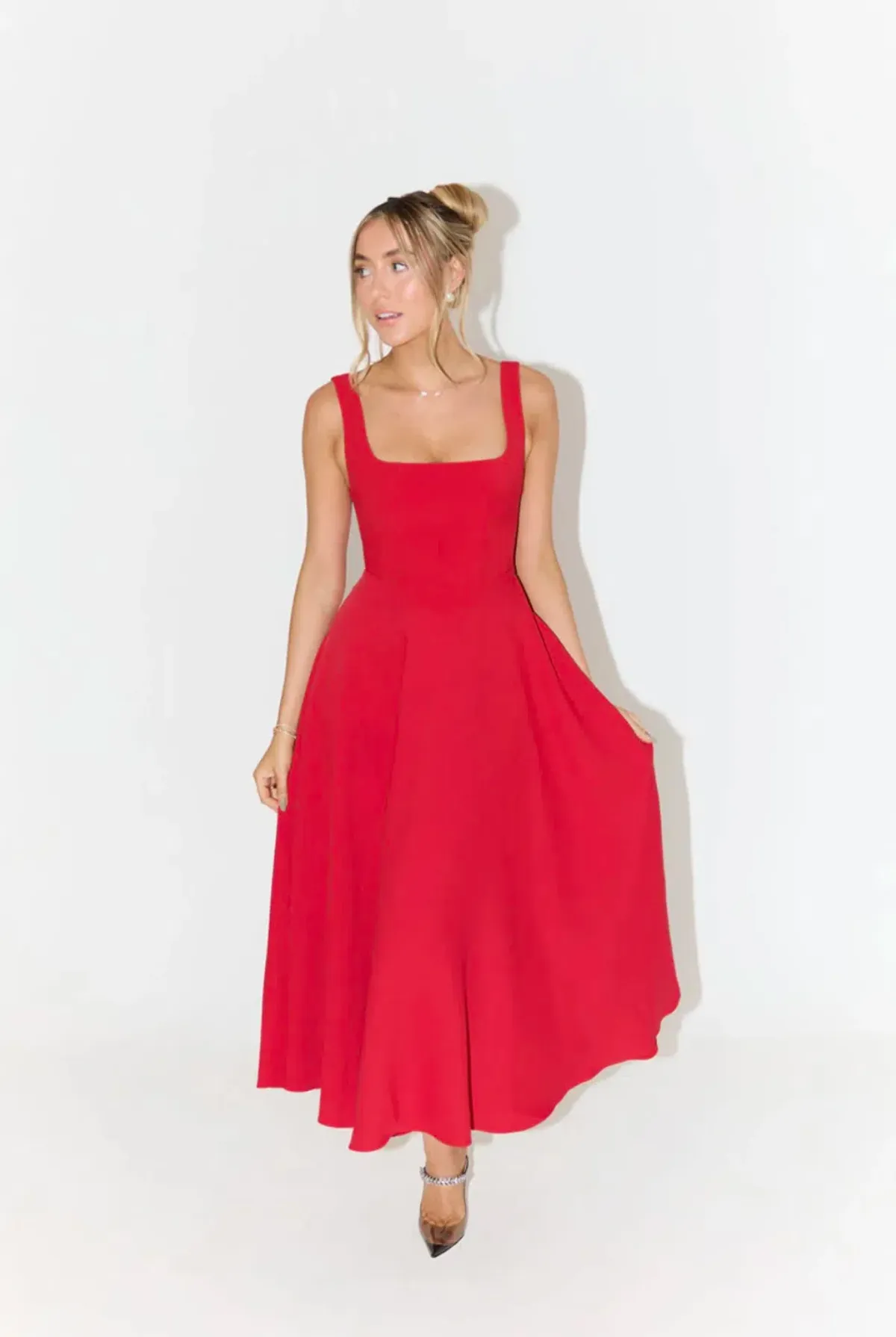 Odd Muse The Ultimate Muse High Waist Square Neck Midi Dress Red Size 10 for rent on The Volte - main image