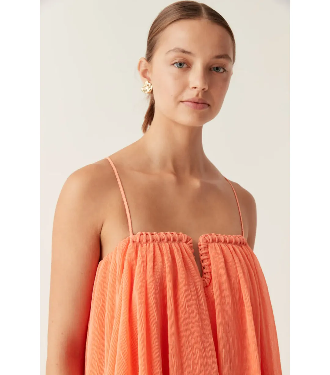 Aje Filigree Sweetheart Midi Dress in Sunset Orange Size AU 16 for rent on The Volte - main image