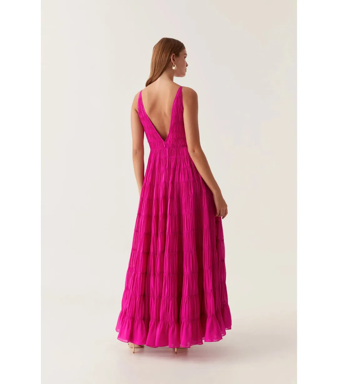 Aje Rosewood Ruched Maxi Dress Magenta Size AU 16  for rent on The Volte - main image