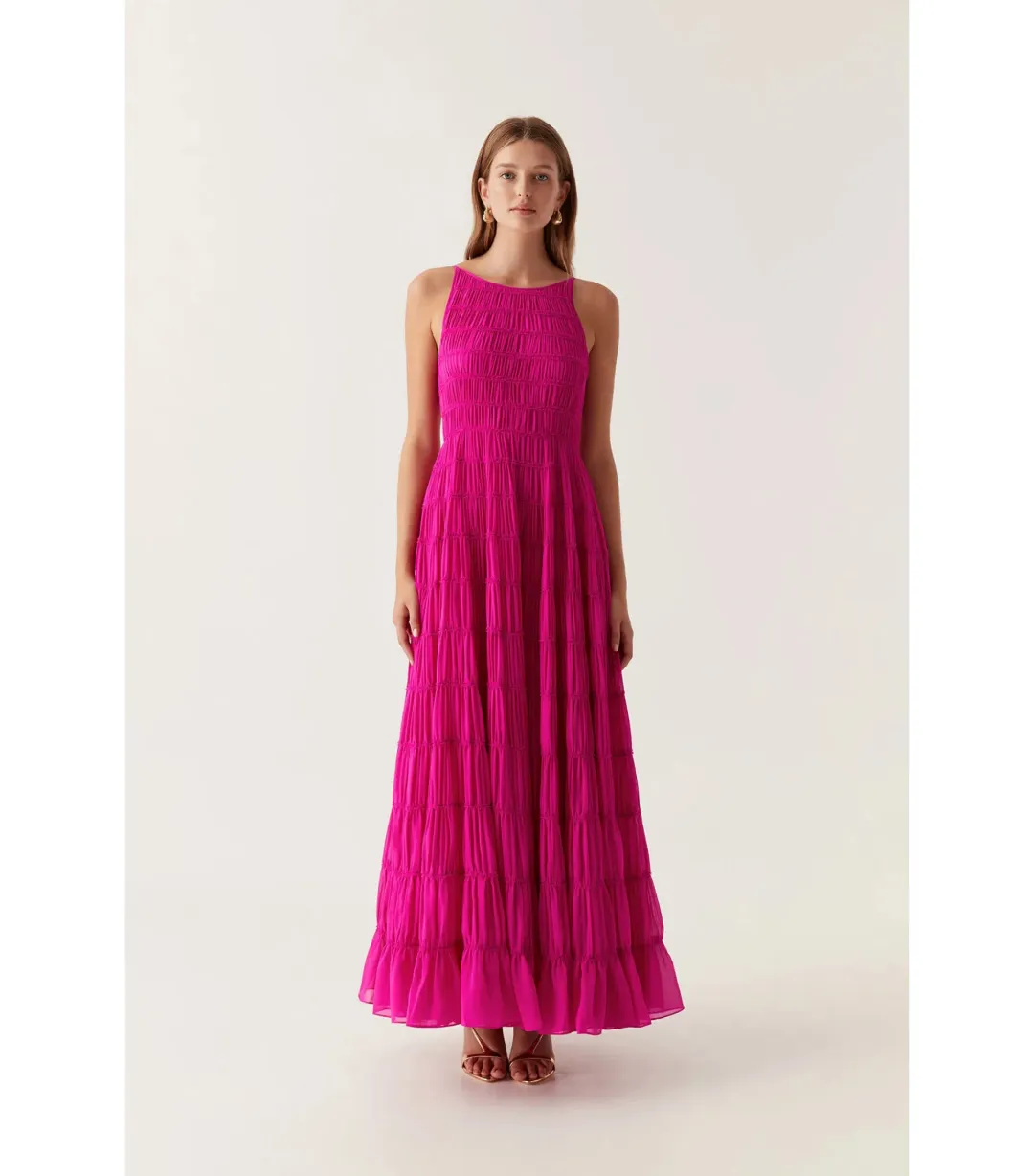 Aje Rosewood Ruched Maxi Dress Magenta Size AU 16  for rent on The Volte - main image