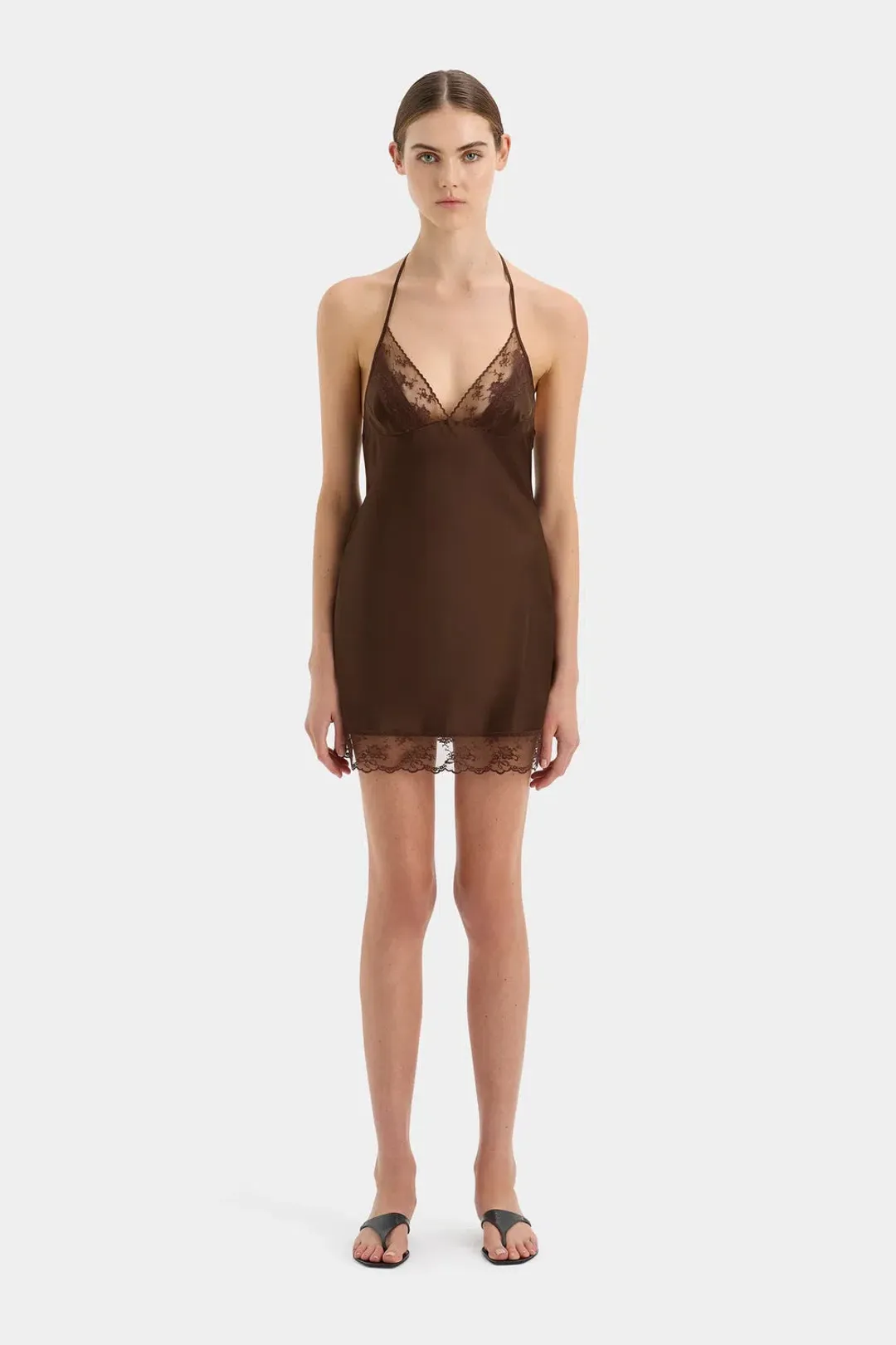Sir the Label Aries Halter Mini Dress Chocolate Size 1 / AU 8 for rent on The Volte - main image