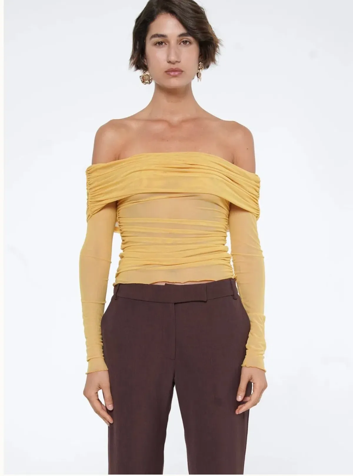 Benni Yasmin Off Shoulder Top Mustard Size 10 for rent on The Volte - main image