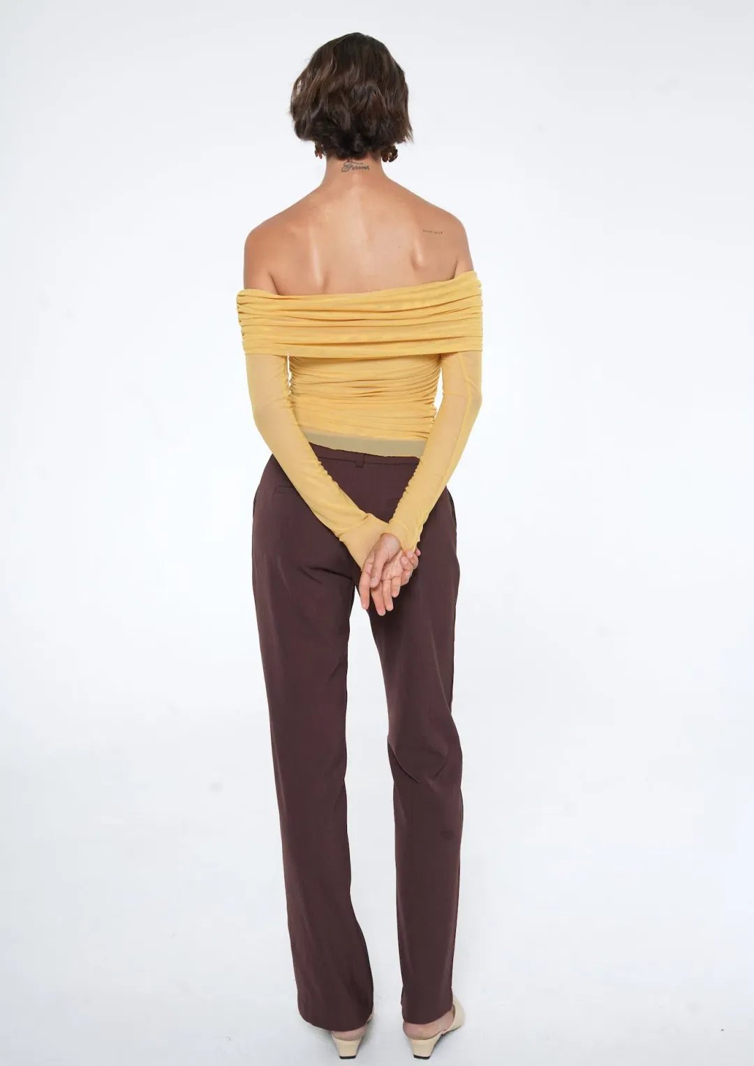 Benni Yasmin Off Shoulder Top Mustard Size 10 for rent on The Volte - main image