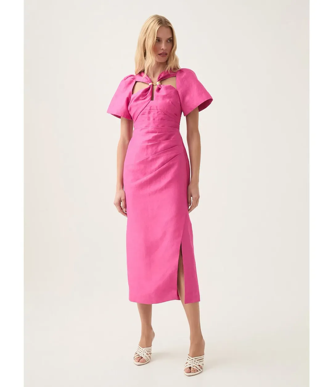Aje Presence Twisted Midi Dress Fuchsia Rose Size 12 for rent on The Volte - main image