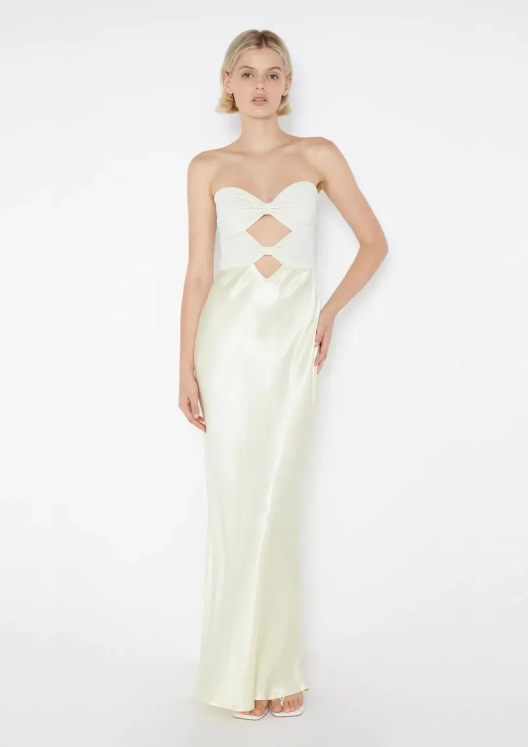Bec & Bridge Halle Strapless Dress Ice Yellow Size 10 for rent on The Volte - main image