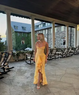 House Of CB Gabbi Ruffled Front Gown Apricot Size XS / AU 6 for rent on The Volte - image 4