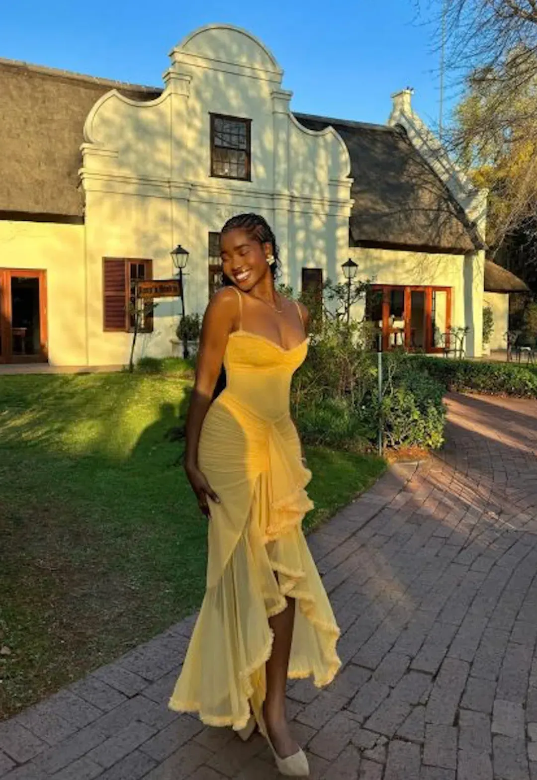 House Of CB Gabbi Ruffled Front Gown Apricot Size S / AU 8 for rent on The Volte - main image