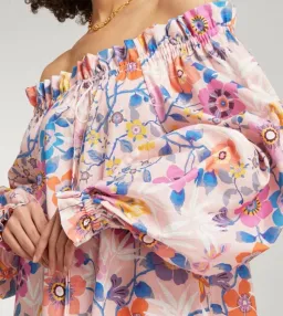 The Vampire’s Wife Mini Mob Off Shoulder Floral Print Slub Linen And Cotton Blend Dress in Baby Pink Size AU 10 for rent on The Volte - image 4