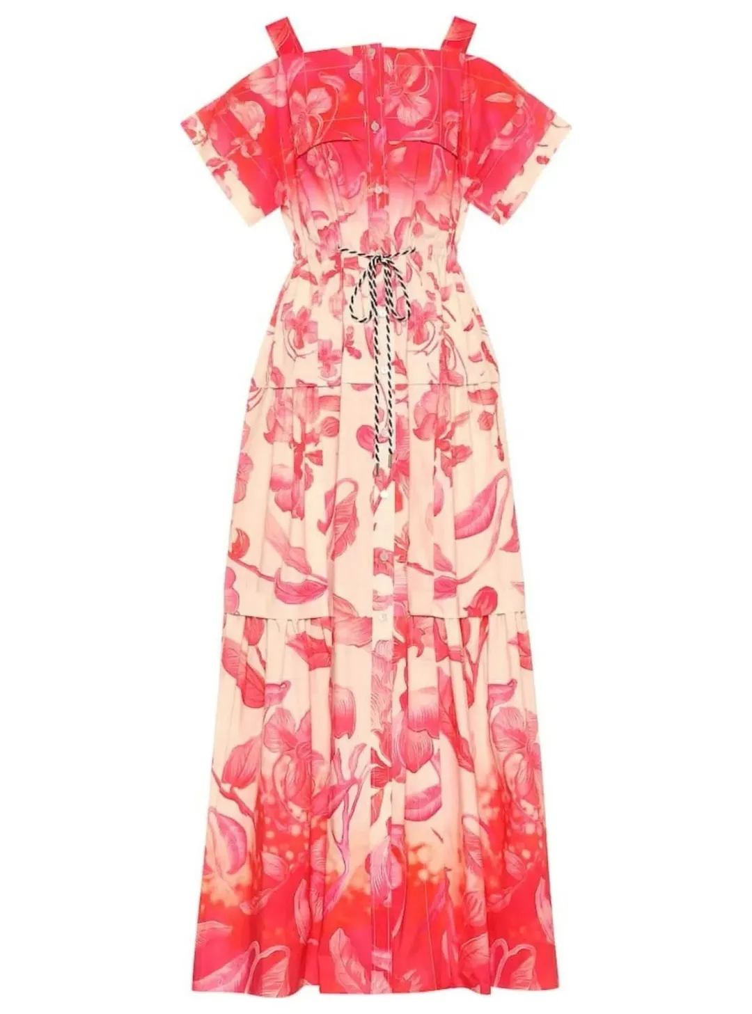 Peter Pilotto Long Drop Shoulder Tiered Skirt Degrade Print Cotton Dress Floral Size AU 12  for rent on The Volte - main image