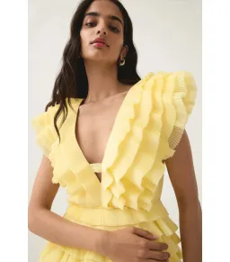 Aje Reflection Mini Dress Acacia Yellow Size AU 10 for rent on The Volte - image 2