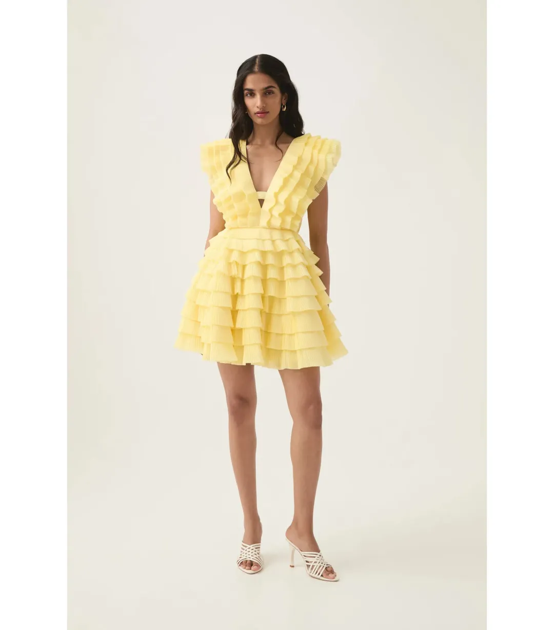 Aje Reflection Mini Dress Acacia Yellow Size AU 10 for rent on The Volte - main image