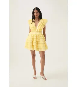 Aje Reflection Mini Dress Acacia Yellow Size AU 10 for rent on The Volte - image 1