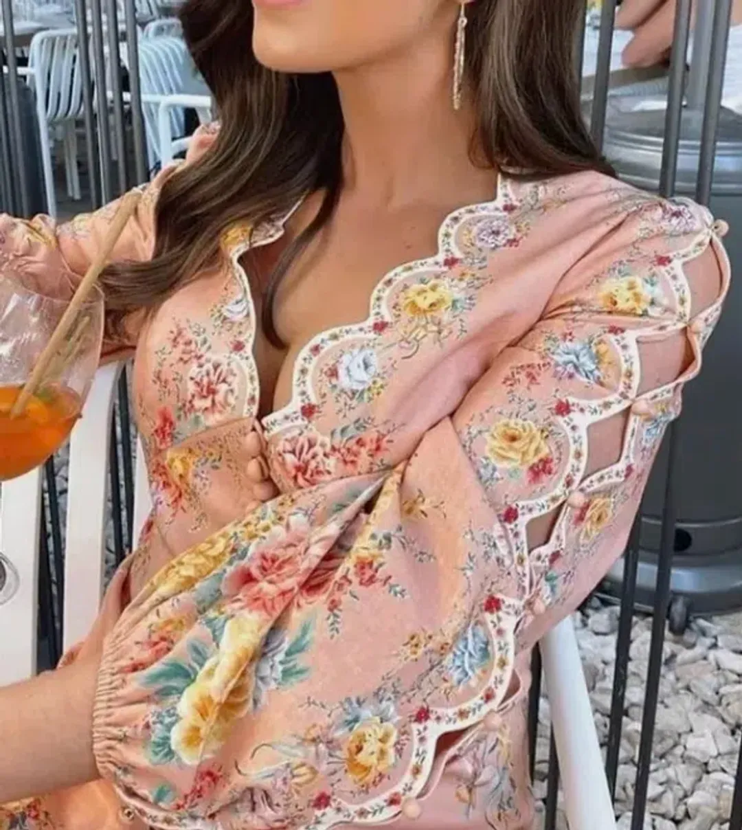 Zimmermann Zinnia Scallop Mini Dress Coral Floral Size 0/Au 8  for rent on The Volte - main image