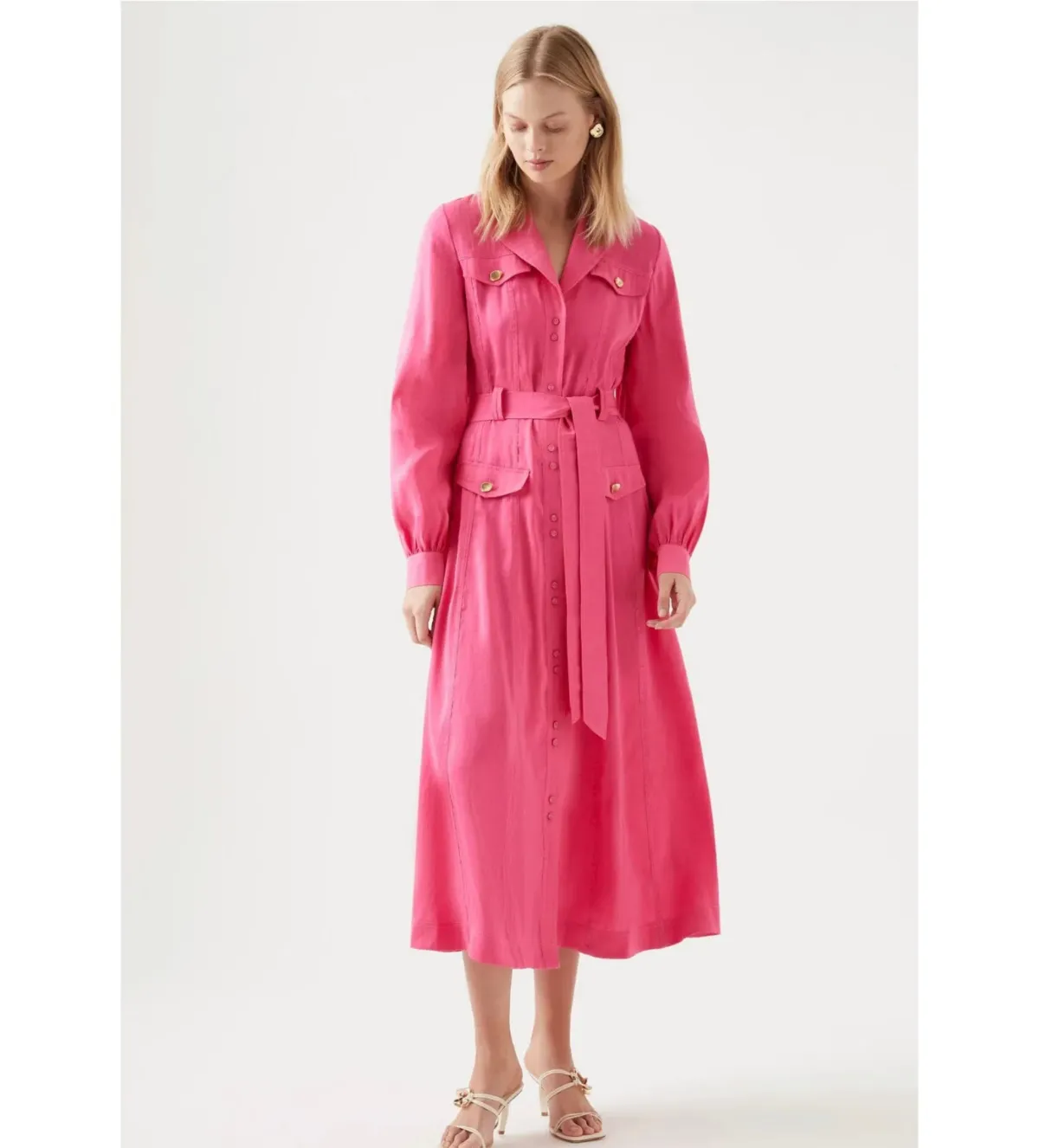 Aje Sophie Shirt Midi Dress Pink Size AU 6 for rent on The Volte - main image