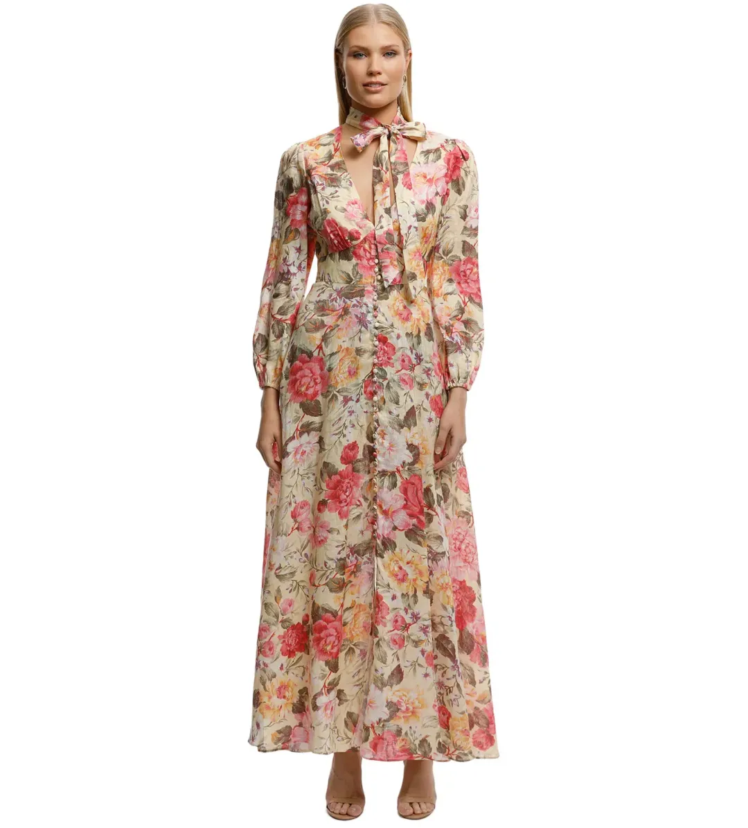 Zimmermann Honour Plunge Maxi Dress Lemon Floral Size 0/AU 8  for rent on The Volte - main image