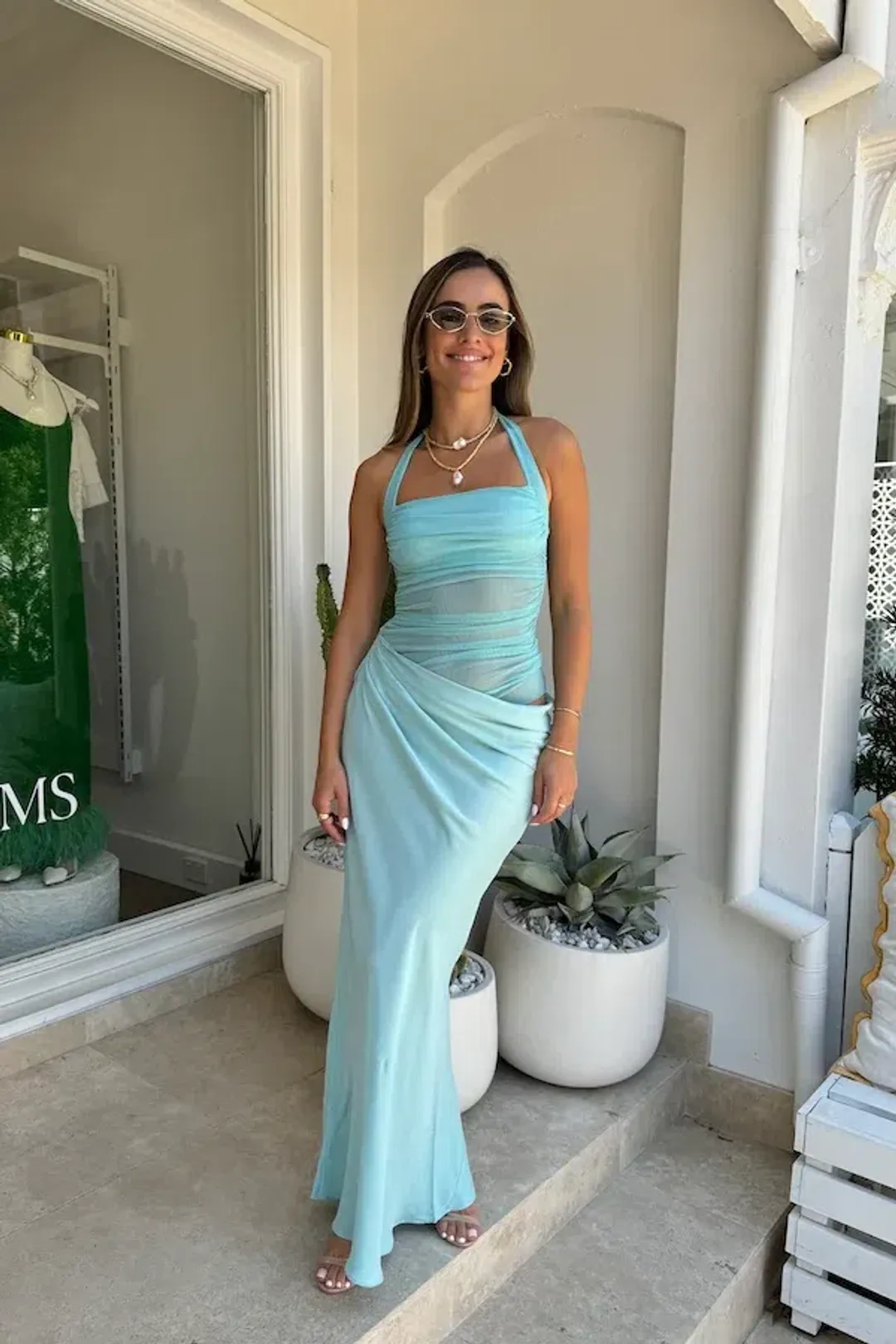 Benni Gina Halter Maxi Dress Aquamarine Size 8 for rent on The Volte - main image