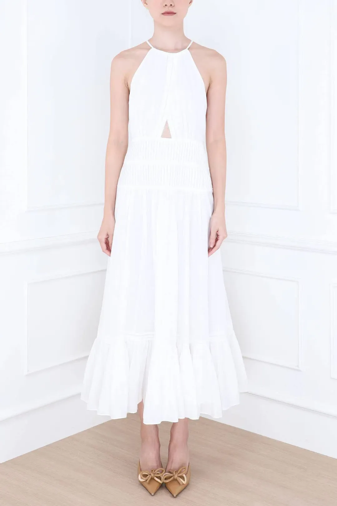 Aje Renata Eyelash Midi Dress Ivory Size 8 for rent on The Volte - main image
