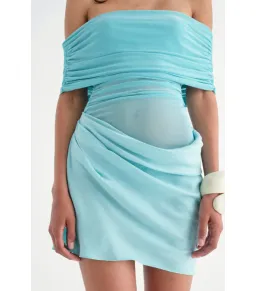 Bennie Off Shoulder Mini Dress Aquamarine Size AU 6 for rent on The Volte - image 3