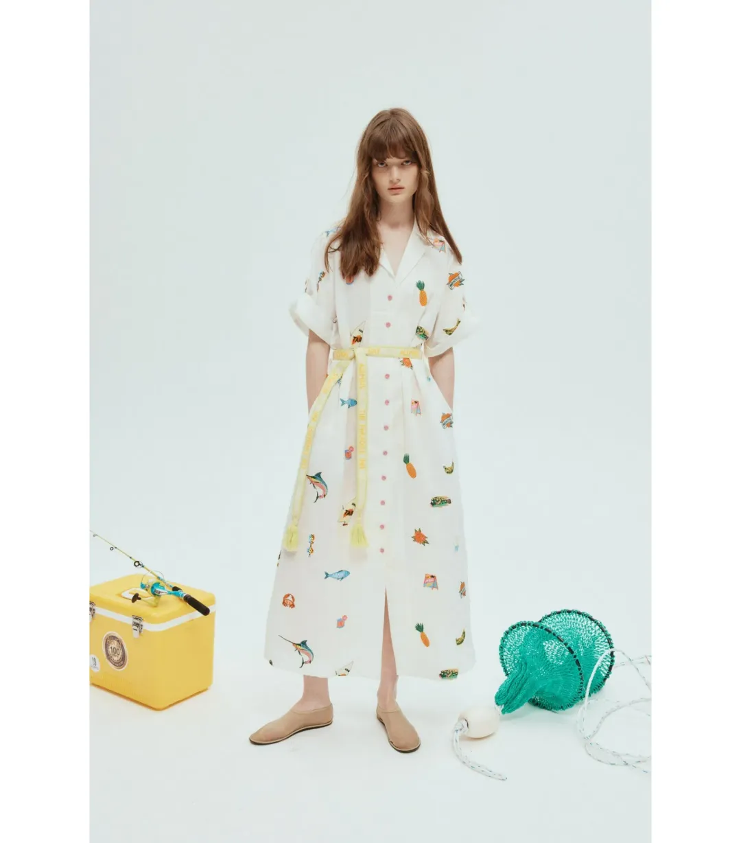 Alemais Blue Marlin Embroidered Shirtdress Print Size AU 14 for rent on The Volte - main image