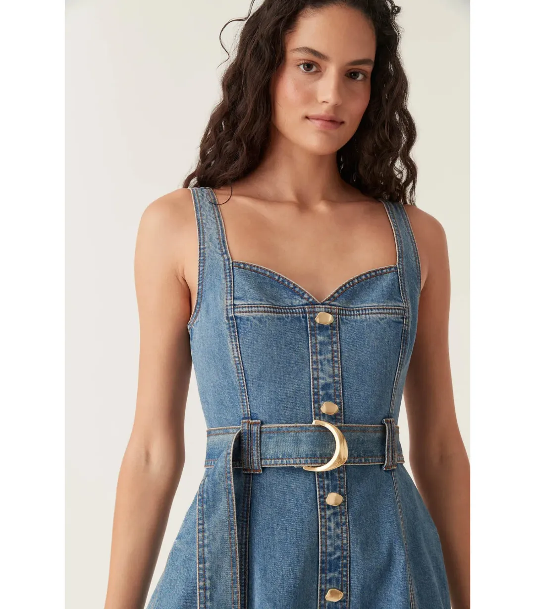 Aje Clay Denim Midi Dress in 90's Wash Size AU 10 for rent on The Volte - main image