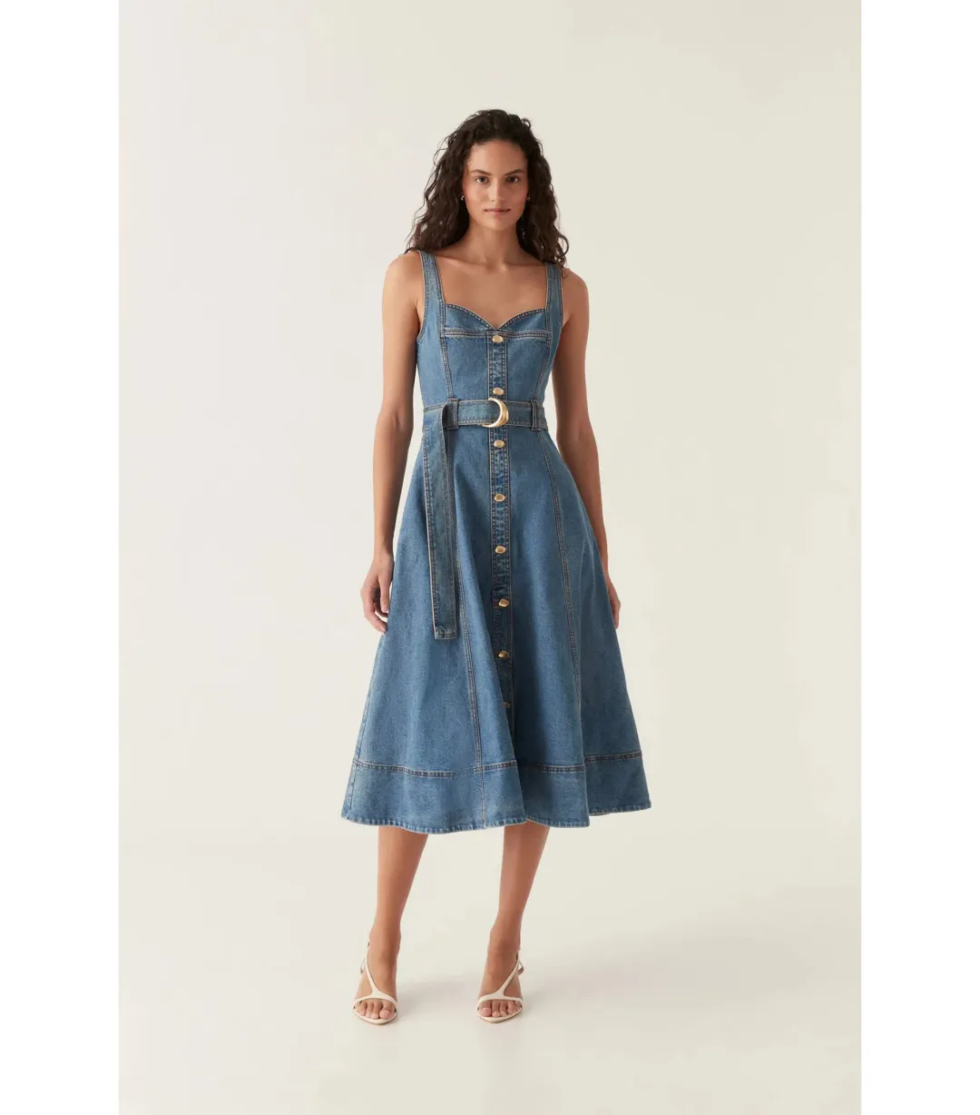 Aje Clay Denim Midi Dress in 90's Wash Size AU 10 for rent on The Volte - main image