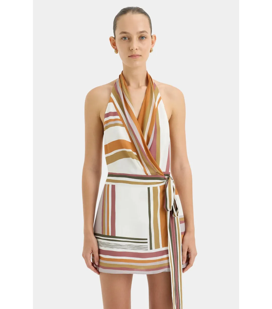 Sir the Label The Caprera Wrap Halter Mini Dress Milazzo Stripe Size AU 8  for rent on The Volte - main image