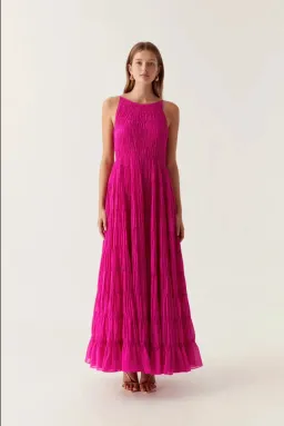 Aje Rosewood Ruched Maxi Dress Magenta Size AU 6 for rent on The Volte - image 1