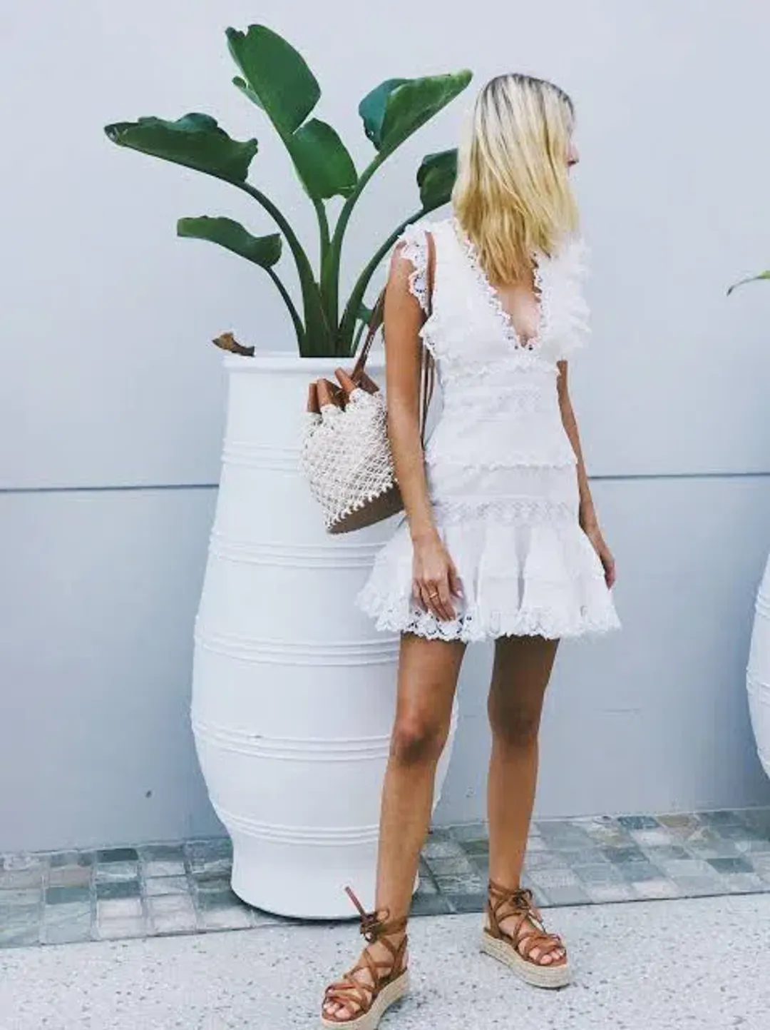 Zimmermann Wayfarer Paneled Flutter Mini Dress Ivory Size 8 for rent on The Volte - main image