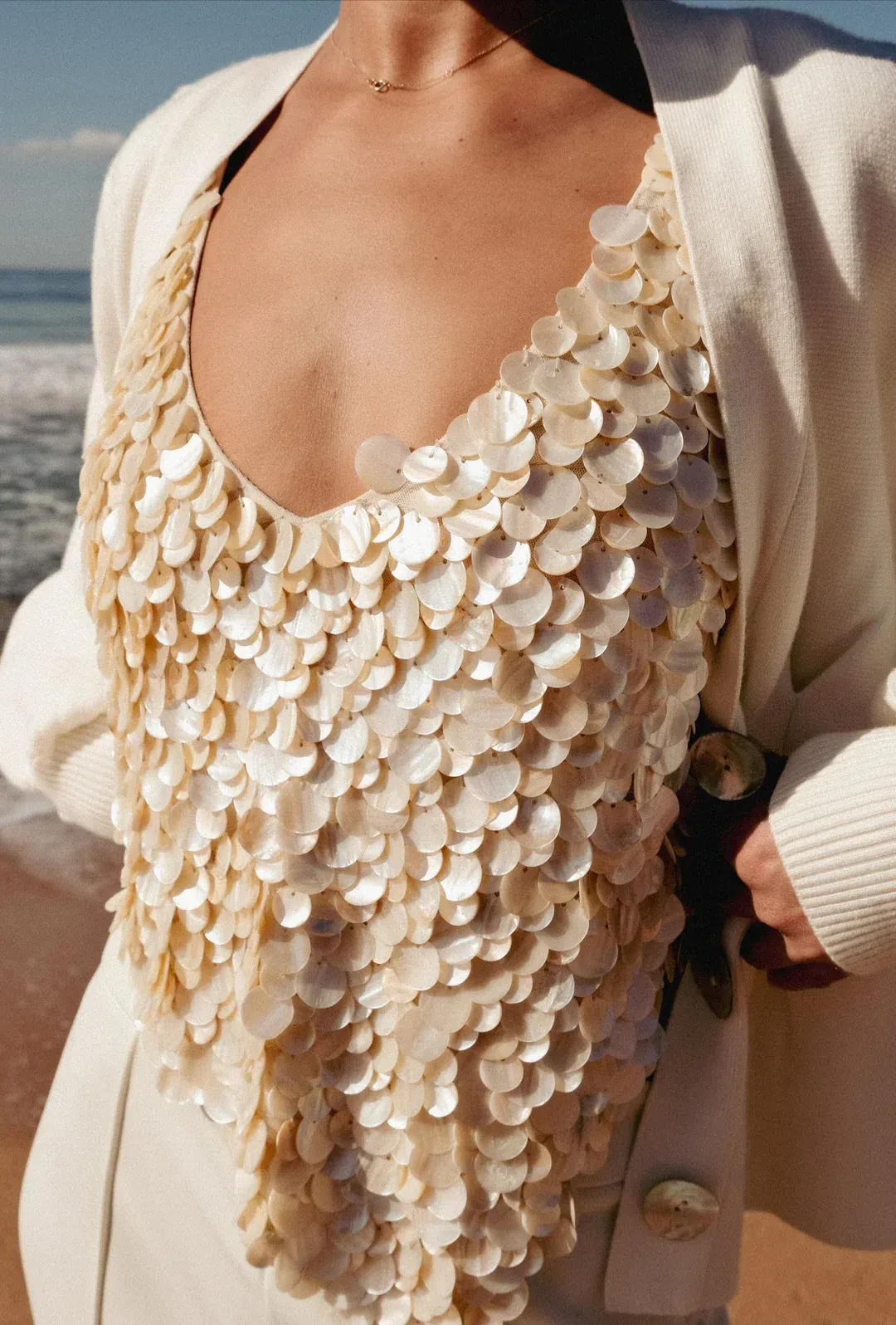 Meshki Willow Mother Of Pearl Halter Top Pearl Size M / AU 10 for rent on The Volte - main image