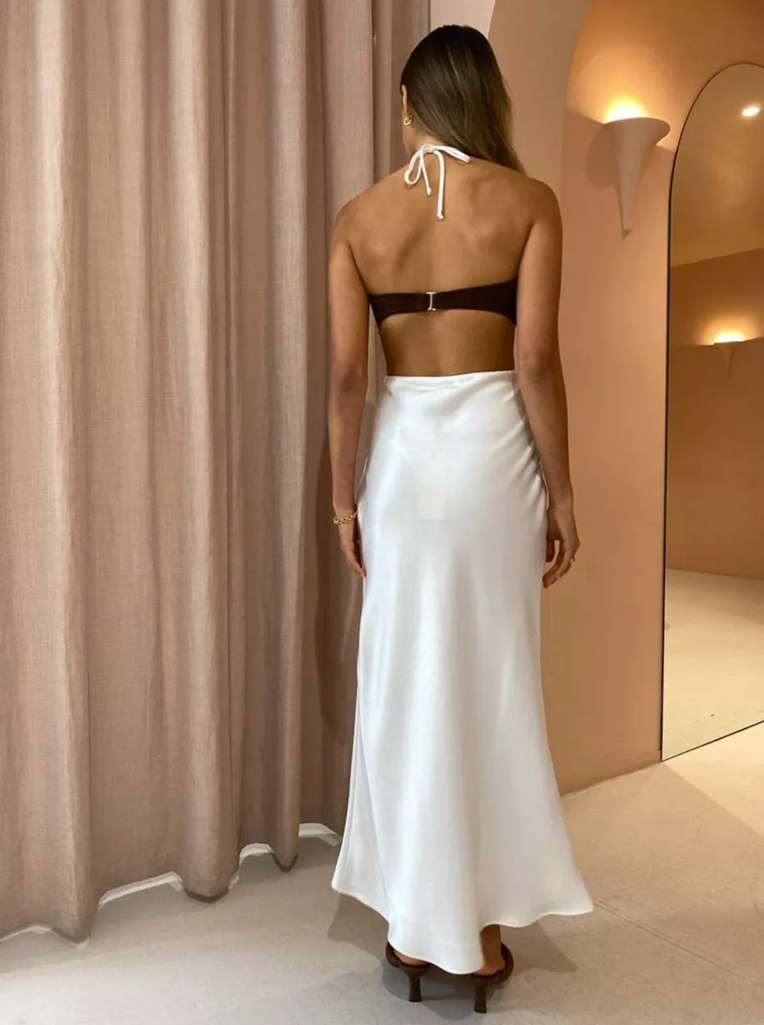 Bec & Bridge Nadia Cut Out Dress Chocolate/Ivory Size 10 for rent on The Volte - main image