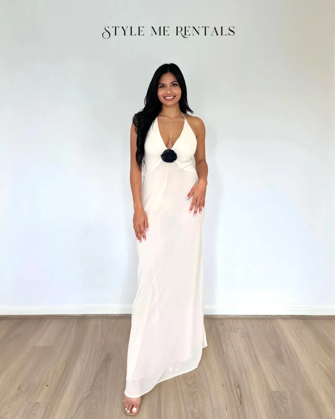 Helsa Studios Sheer Deep V Long Slip Dress Ivory Size XS / AU 6 for rent on The Volte - main image