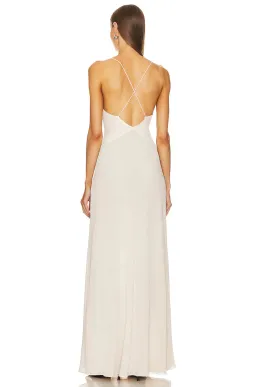 Helsa Studios Sheer Deep V Long Slip Dress Ivory Size XS / AU 6 for rent on The Volte - image 2
