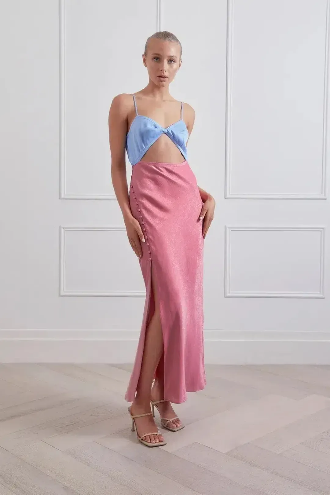 San Sloane Alona Midi Dress Pink and Blue Size 10 for rent on The Volte - main image