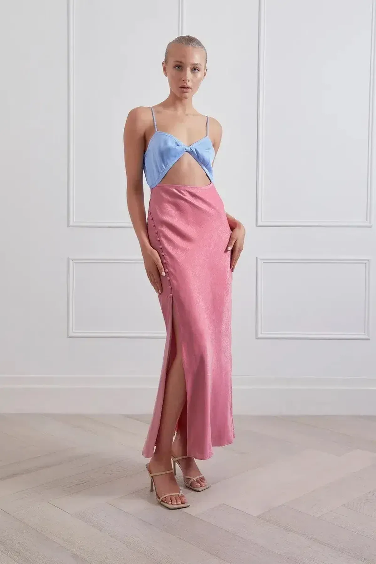 San Sloane Alona Midi Dress Pink and Blue Size 10 for rent on The Volte - main image