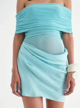 Benni Nico Off Shoulder Mini Dress Aquamarine Size 8 for rent on The Volte - image 4