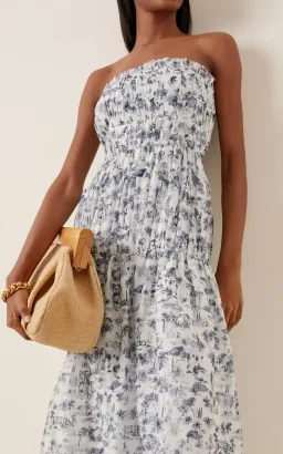 Sir the Label Dimitri Printed Cotton Silk Strapless Midi Dress Print Size XS / AU 6 for rent on The Volte - image 3