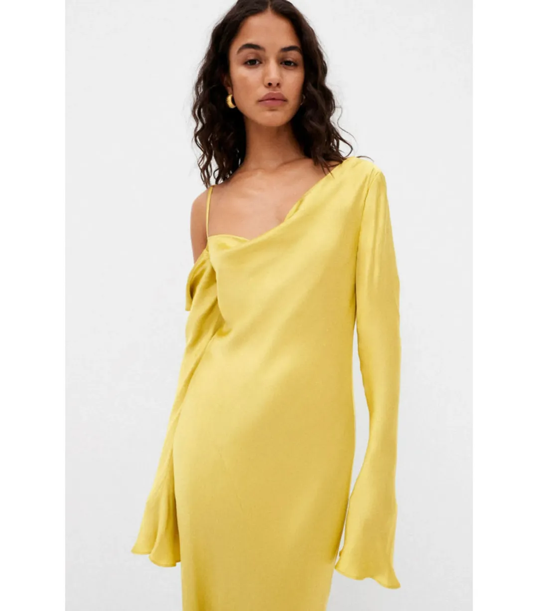 Shona Joy Sofia Asymmetrical Long Sleeve Maxi Dress Lime Size AU 8 for rent on The Volte - main image