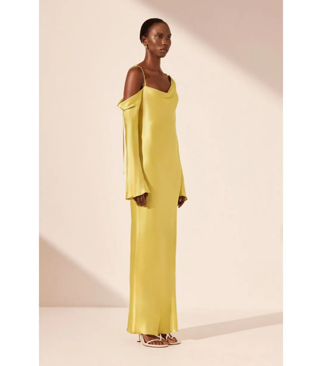 Shona Joy Sofia Asymmetrical Long Sleeve Maxi Dress Lime Size AU 8 for rent on The Volte - main image