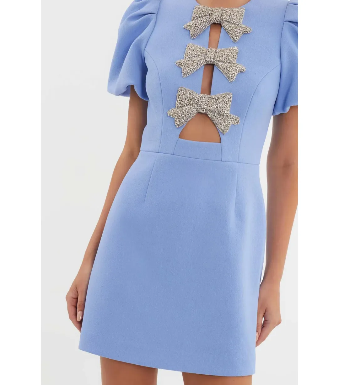 Rebecca Vallance Juliana Puff Sleeve Mini Dress Blue Size AU 8 for rent on The Volte - main image