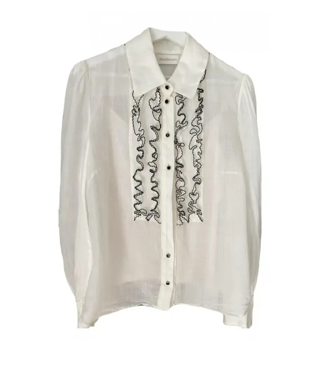 Zimmermann Long Sleeve Tuxedo Ruffle Blouse White Size 1 / AU 10 for rent on The Volte - main image