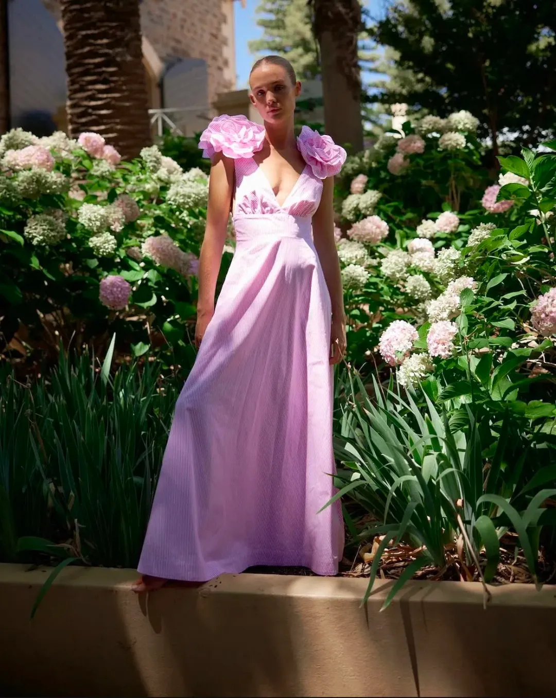 Aston Studio The Eliza Dress In Fuchsia Fine Stripe Size AU 8 for rent on The Volte - main image