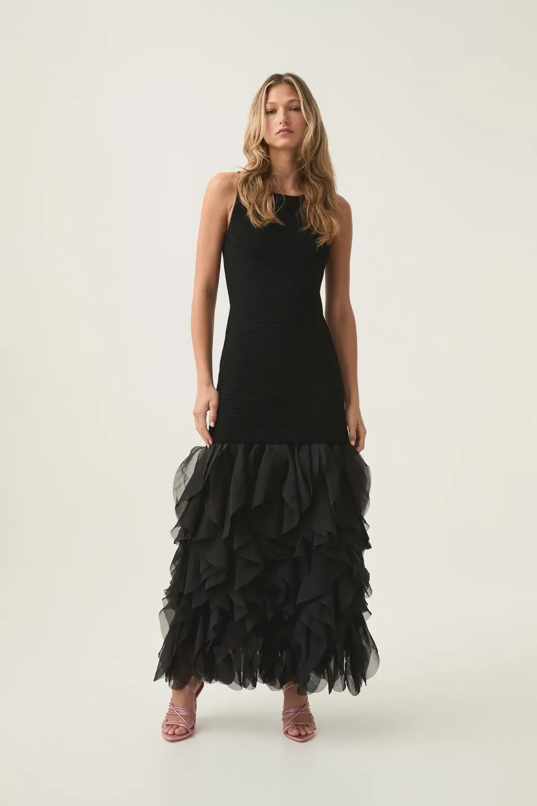 Aje Elations Knit Maxi Dress Black Size 10  for rent on The Volte - main image