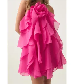 Aje Pandorea Layered Mini Dress in Fuchsia Rose Size AU 10 for rent on The Volte - image 2