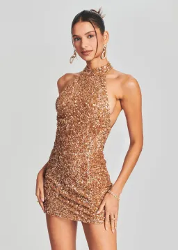 Retrofete Olivia Sequinned Mini Dress Gold Size 10 for rent on The Volte - image 2