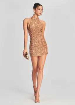 Retrofete Olivia Sequinned Mini Dress Gold Size 10 for rent on The Volte - image 1